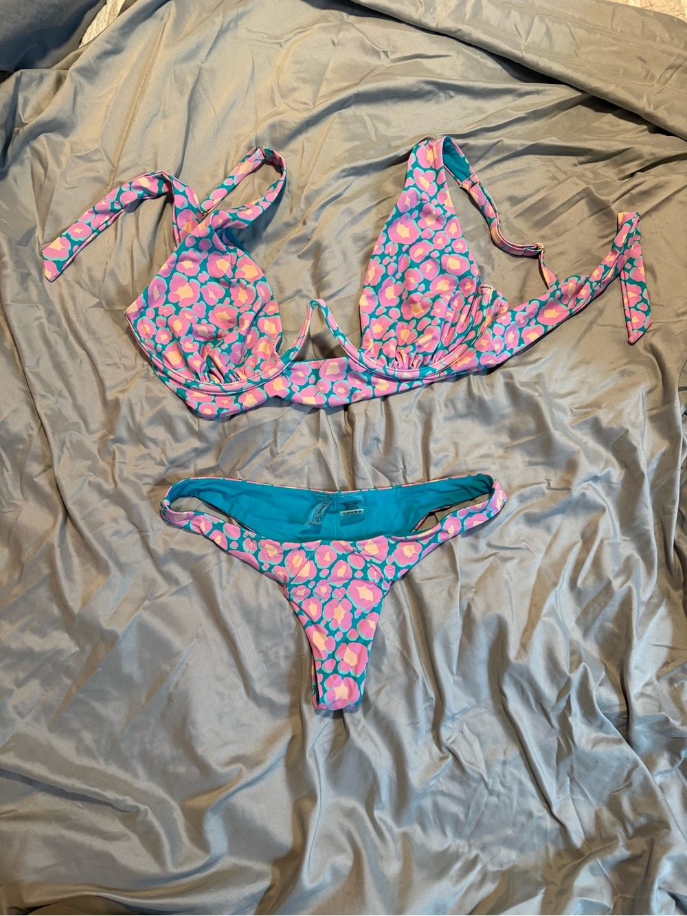 Beach Bunny Pink Floral Bikini Set with Teal Lining